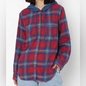 American Eagle Plaid Hoodie Button Down Shirt NWT